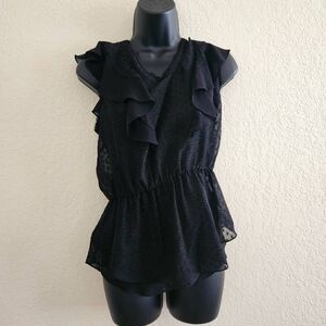 Rebecca Taylor Sheer Flutter Blouse with Attached Tank Top